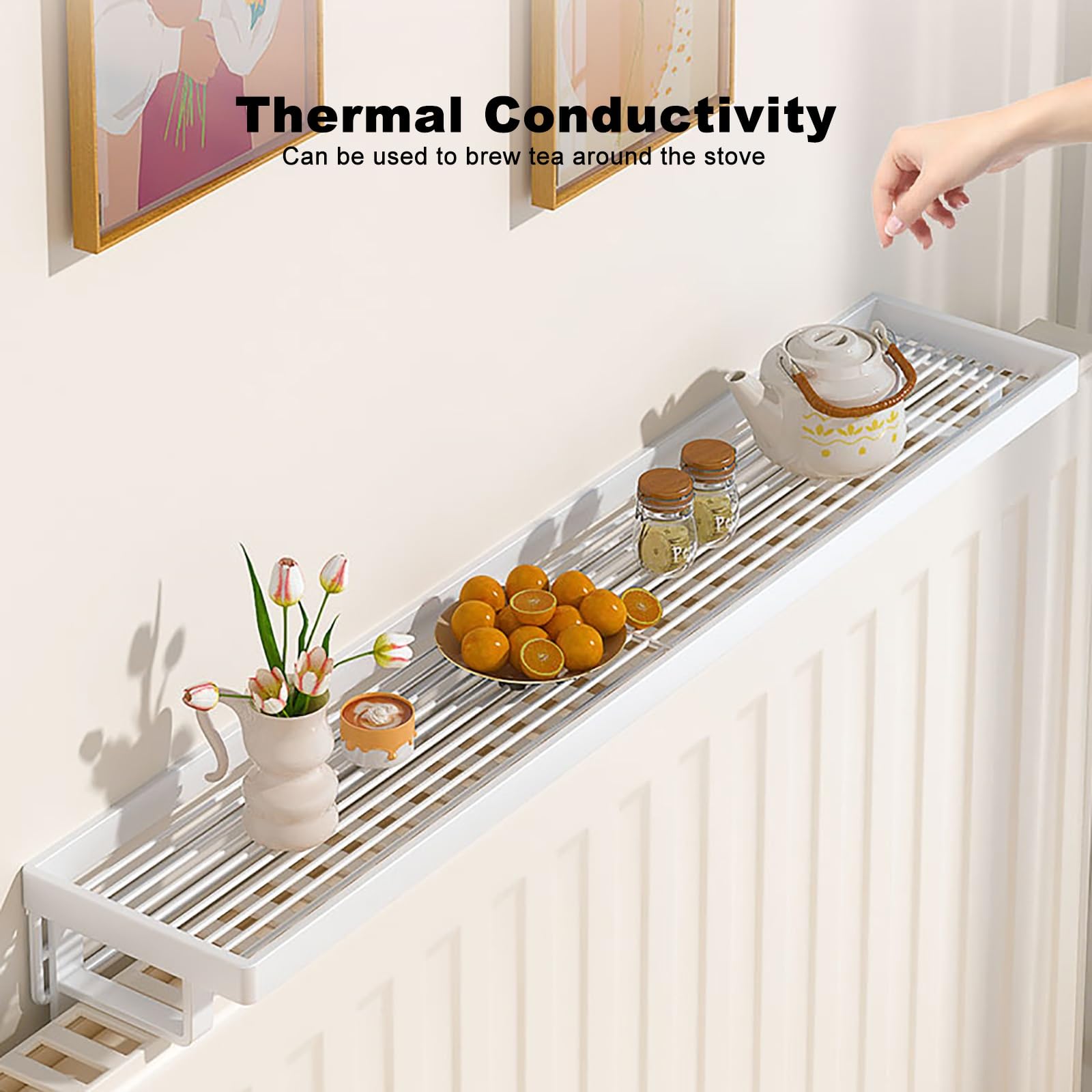 Mensola per Termosifone Rimovibile, Mensola per Radiatore Sospesa, Copri Termosifone in Ghisa, Senza Fori, per Ufficio, Corridoio, Soggiorno, Camera da Letto(50 * 12cm/20 * 5in)