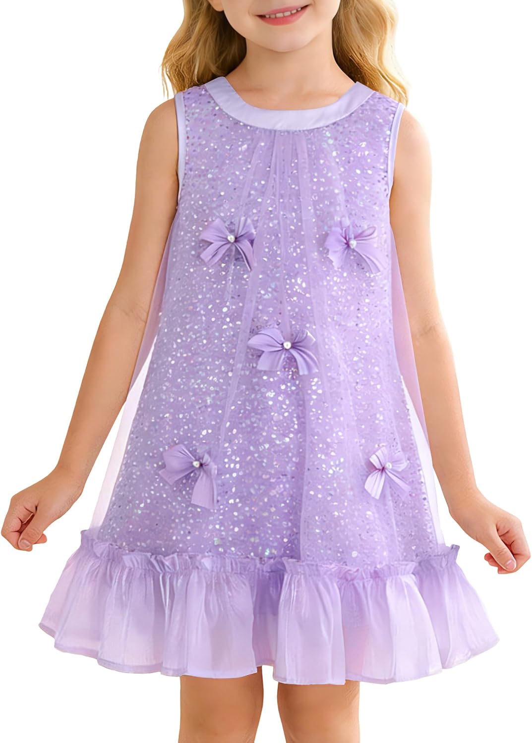 Girl Tulle Dress Toddler Girl Sequin Birthday Party Dress A-Line Kid Sleeveless Casual Dress 3-8Y