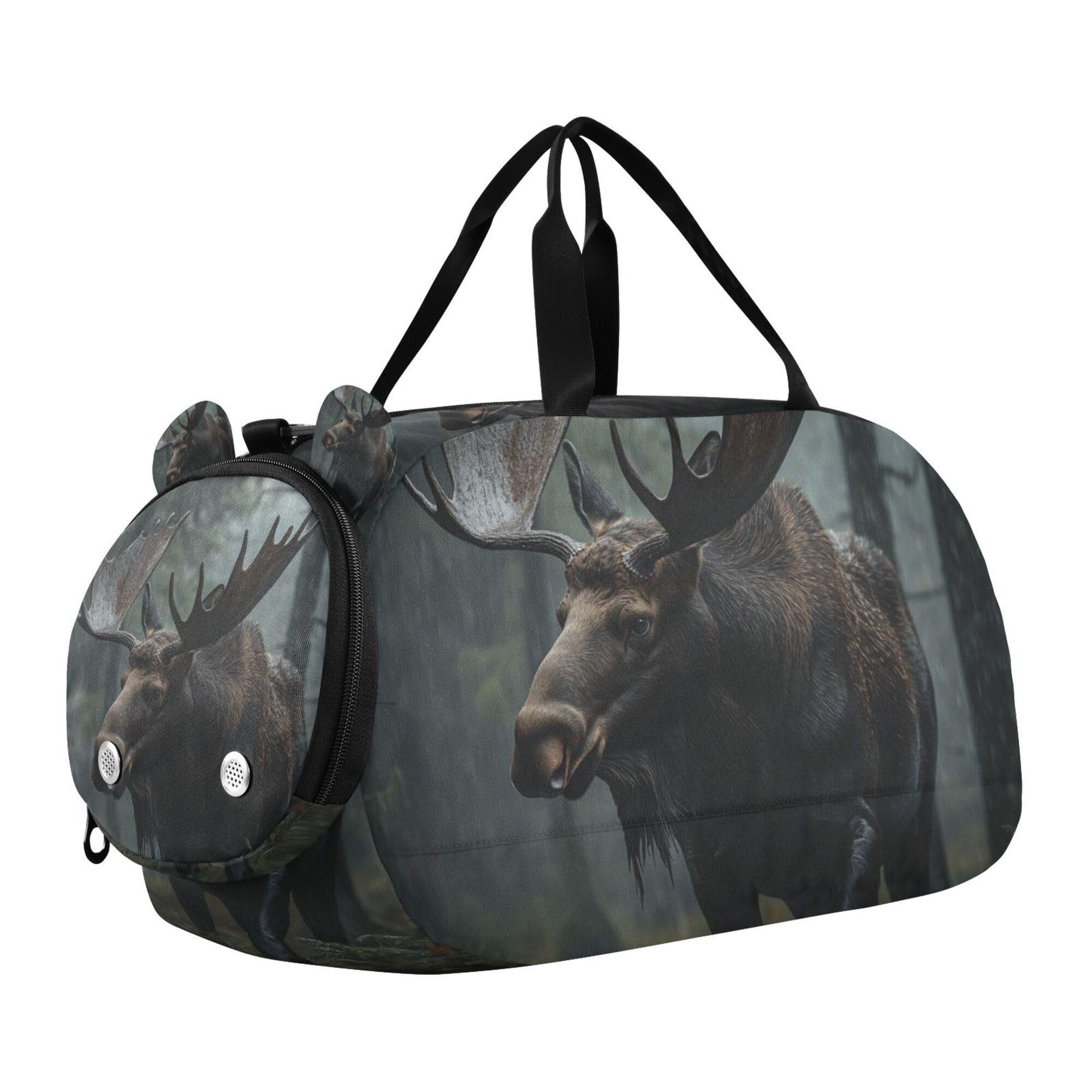 Glaphy Animals Moose in The Rain Duffle Bag for Toddler Boys Girls, Gym Sports Bag with Shoe Compartments, Kids Travel Overnight Weekender Shoulder Bag