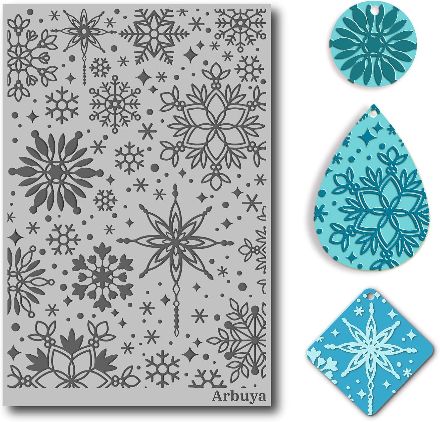 Arbuya Polymer Clay Snowflakes Texture Sheets for Earrings Jewelry Making, Christmas Snowflake Clay Texture Mat for Polymer Clay Projects Floral Stamps for Clay Earrings Tools
