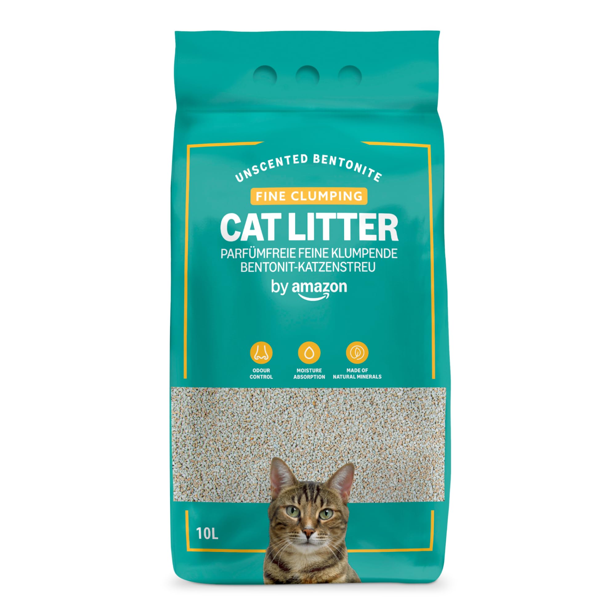 by Amazon Arenero Aglomerante Fino sin Perfume para Gatos, 10L (Paquete de 1)