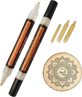 Wood Burning Pen Marker 2 PCS Set, Non-Toxic Marker Pen-Heat Sensitive Marker for Wood and Crafts - Equipped with 3 PCS Oblique Tip for DIY Wood Painting