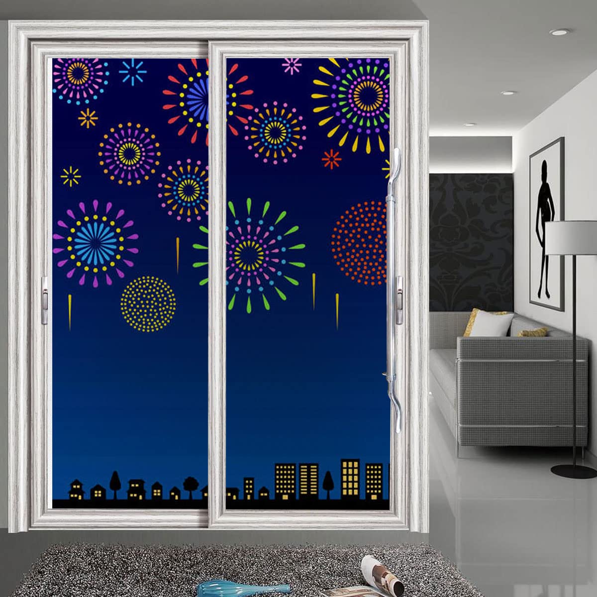 Amazon.co.jp: ウィンドウフィルム ステンドグラス、夜空の花火 窓