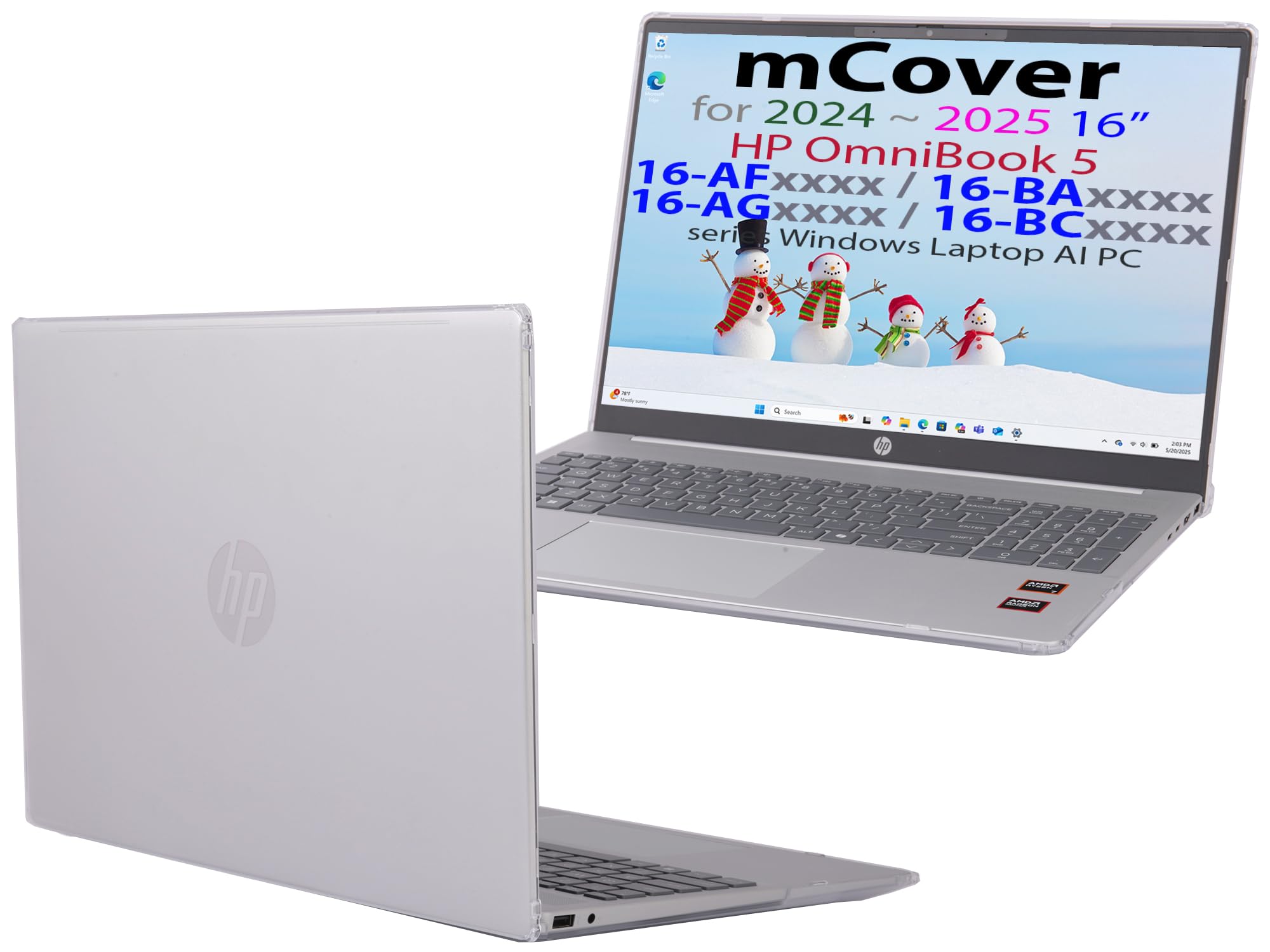 mCover Funda solo compatible con HP OmniBook 5 16-AF / 16-AG / 16-BAxxxx / 16-BCxxxx / Pavilion 16-AF / 16-AG0000 Series Windows AI Notebook PC (no es compatible con otros modelos HP), transparente