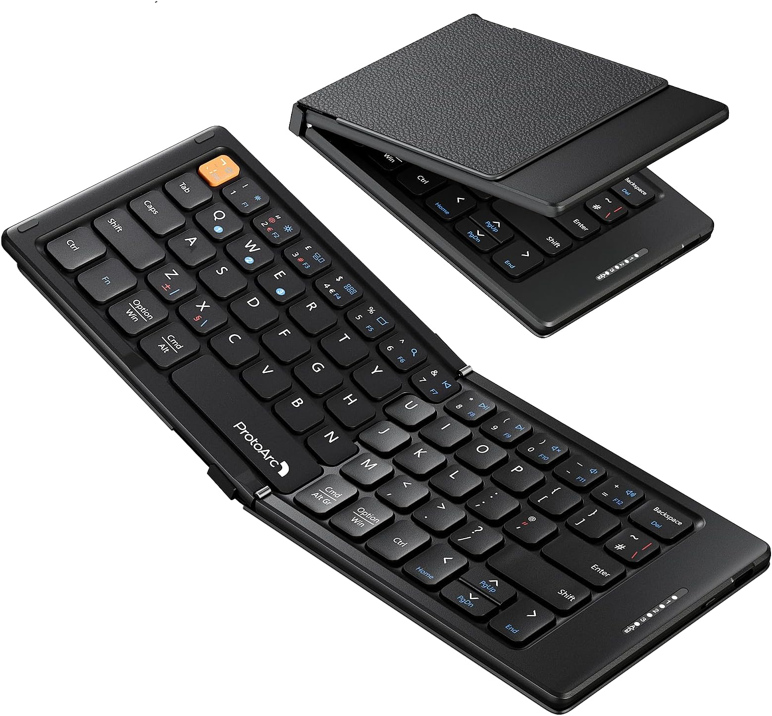 XK04 Foldable Bluetooth Keyboard, Portable Folding Keyboard with PU Leather Cover, Rechargeable Mini Wireless Travel Keyboards for Windows iOS Android Tablet Smartphone - Black