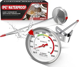 BOMATA 2-Pack Candy Thermometer with Pot Clip, Hands-Free Use, Waterproof IP67 and 2.5" Display Deep Fry Oil Thermometer with NSF Certified, for Cooking, Food, Turkey, BBQ, Grill... Mth400 Silver&Gray