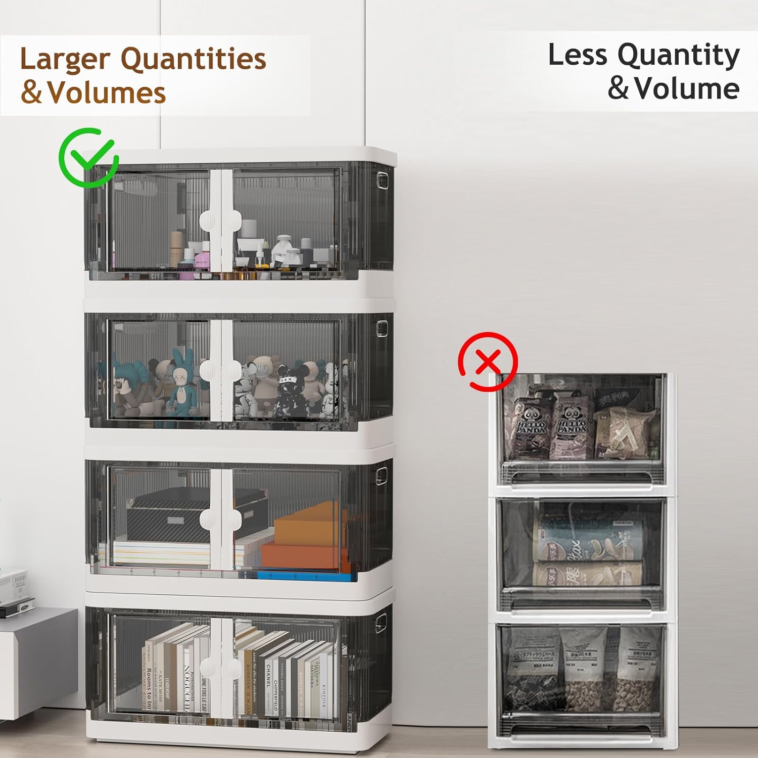 4 Pack Stackable Plastic Storage Cabinet 19 Gallon, Double Door Modular Storage Organizer, Large Capacity Heavy-Duty Multi-Tier Storage Shelves for Bedroom, Living Room, Office or Closet