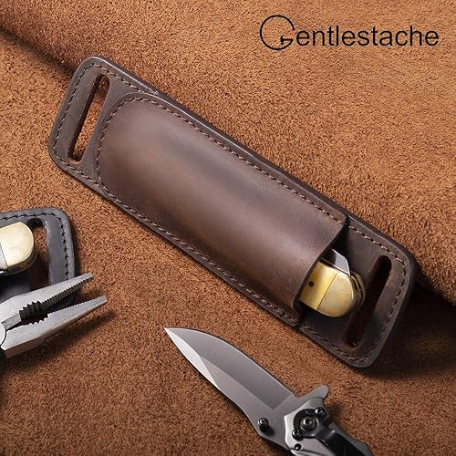 Vista 6 de Gentlestache Fundas de cuero para cinturón, funda de cuchillo, funda de cuchillo de bolsillo, funda de cuero EDC para portacuchillos plegable Marrón