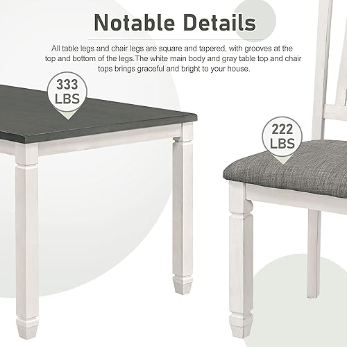 Miniatura 4 de Neoclassical - Juego de mesa de comedor de 7 piezas madera maciza mesa de comedor rectangular con 6 sillas tapizadas y patas formadas juego de