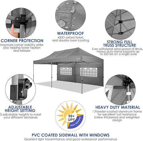 Miniatura 4 de COBIZI Toldo de 10x20 pies con Paredes Laterales, Carpa de Fiesta de Servicio Pesado Emergente carpas para Fiestas, Carpas para Fiestas, Bodas,
