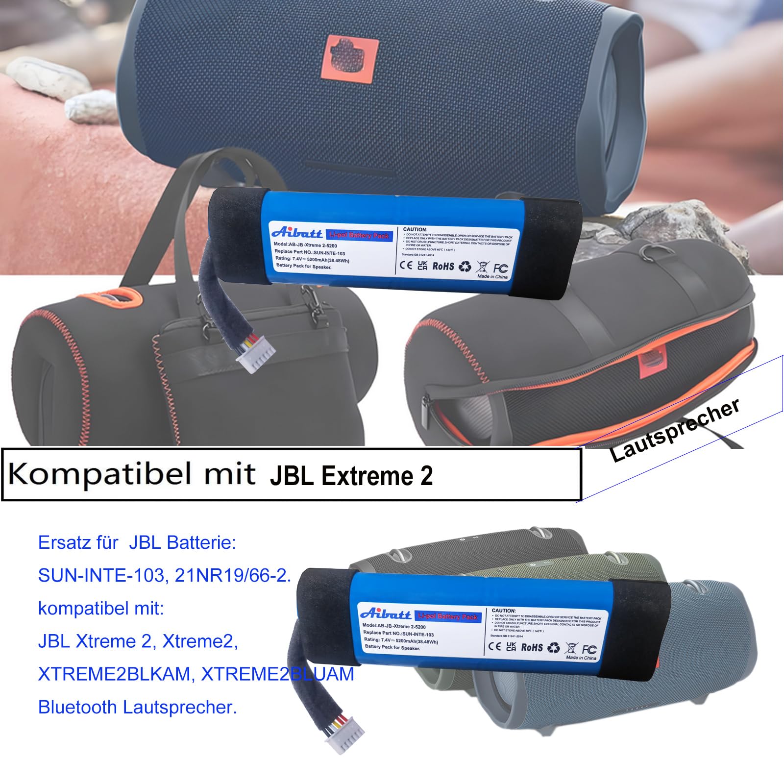Batteria di ricambio da 5200 mAh per altoparlante Bluetooth JBL Xtreme 2, Xtreme2, XTREME2BLKAM, XTREME2BLUAM, batteria di ricambio per JBL SUN-INTE-103, 21NR19/66-2.