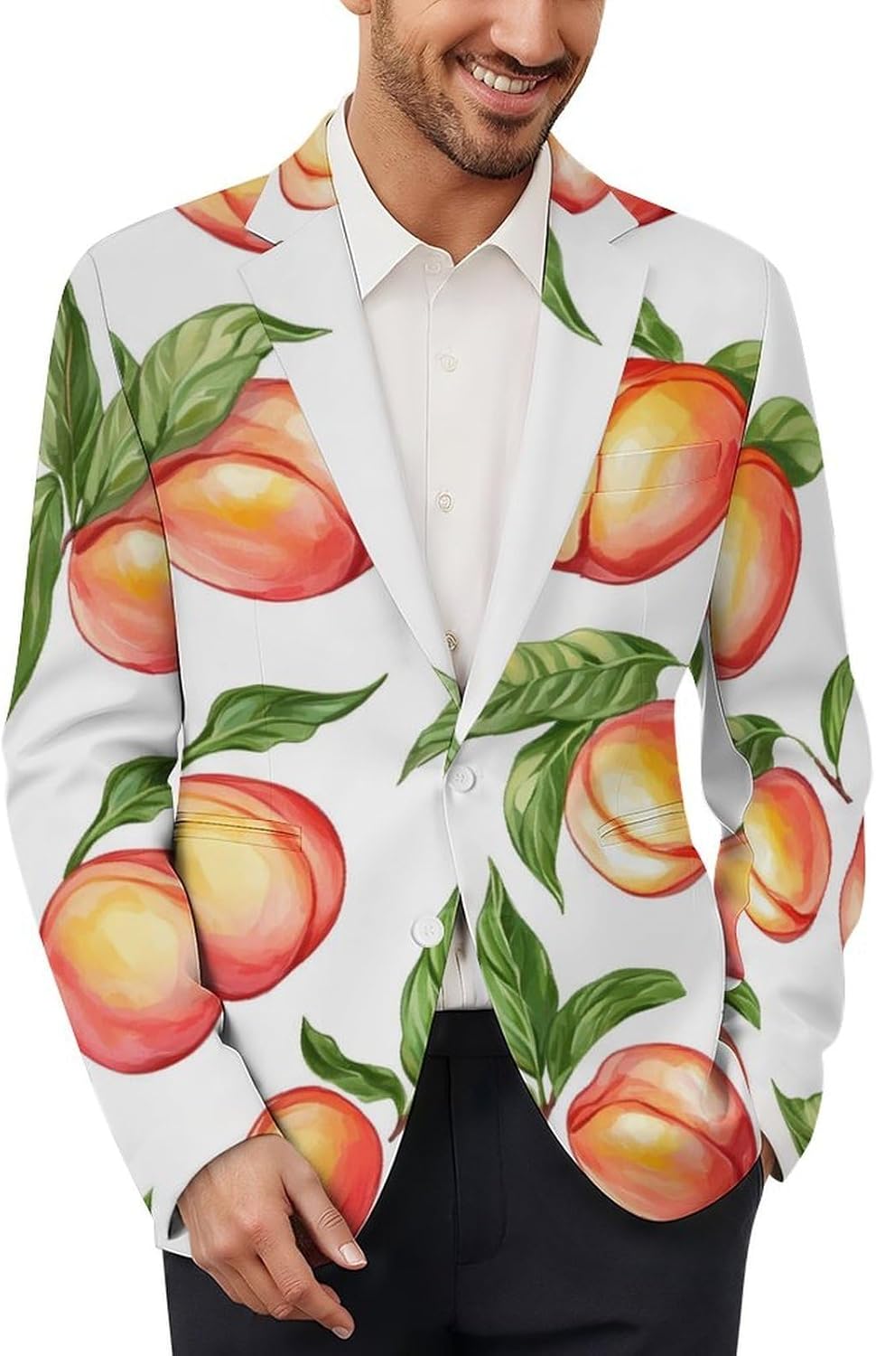 Peaches with Leaves Suits Blazer for Men Casual Buttons Lapel Jacket Sport Coat