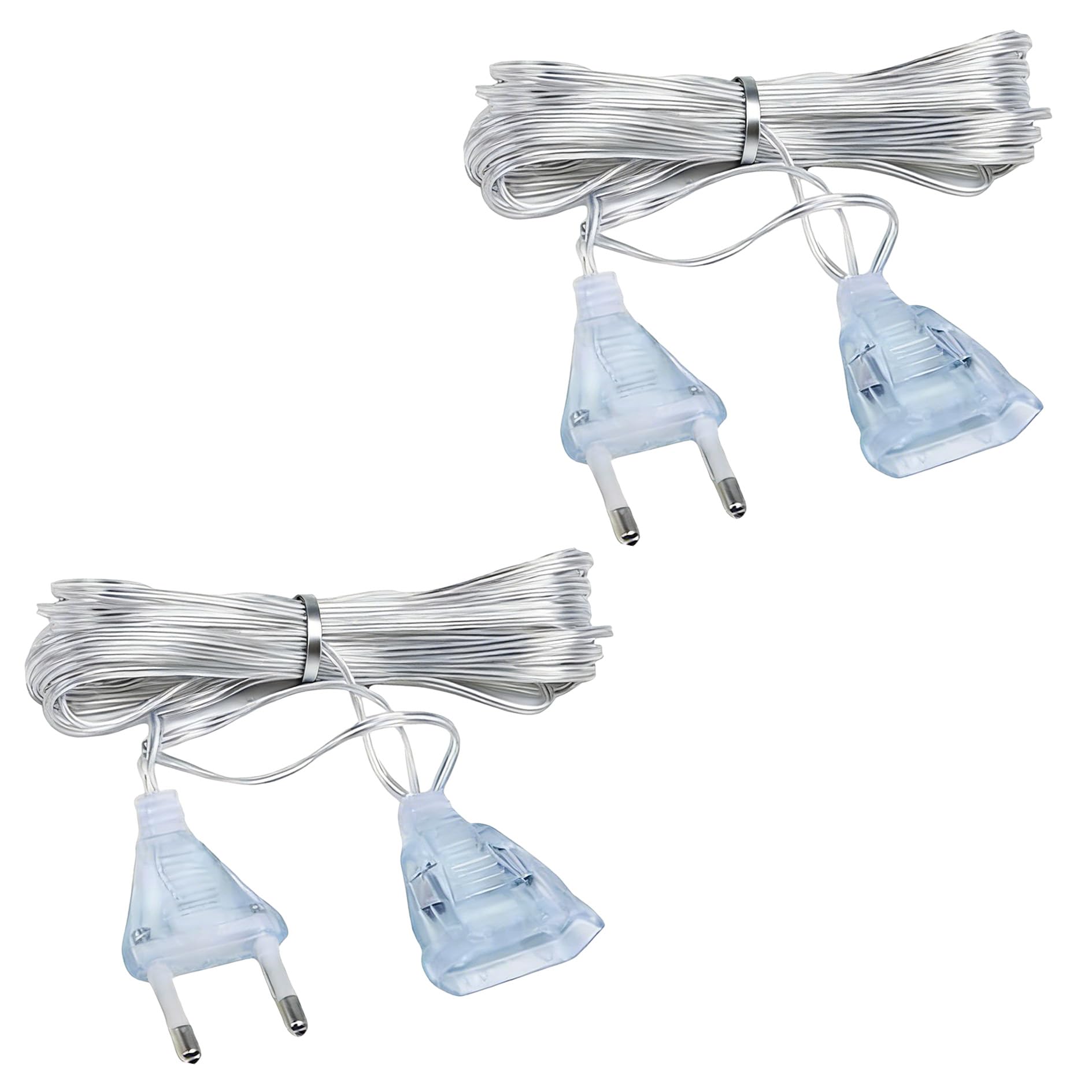 Lote de 2 Cables de Extensión Transparentes, Alargador Eléctrico Plano de 5 Metros con Enchufe Europeo para Luces LED, Decoración Navideña, Iluminación y Pequeños Electrodomésticos, 220V