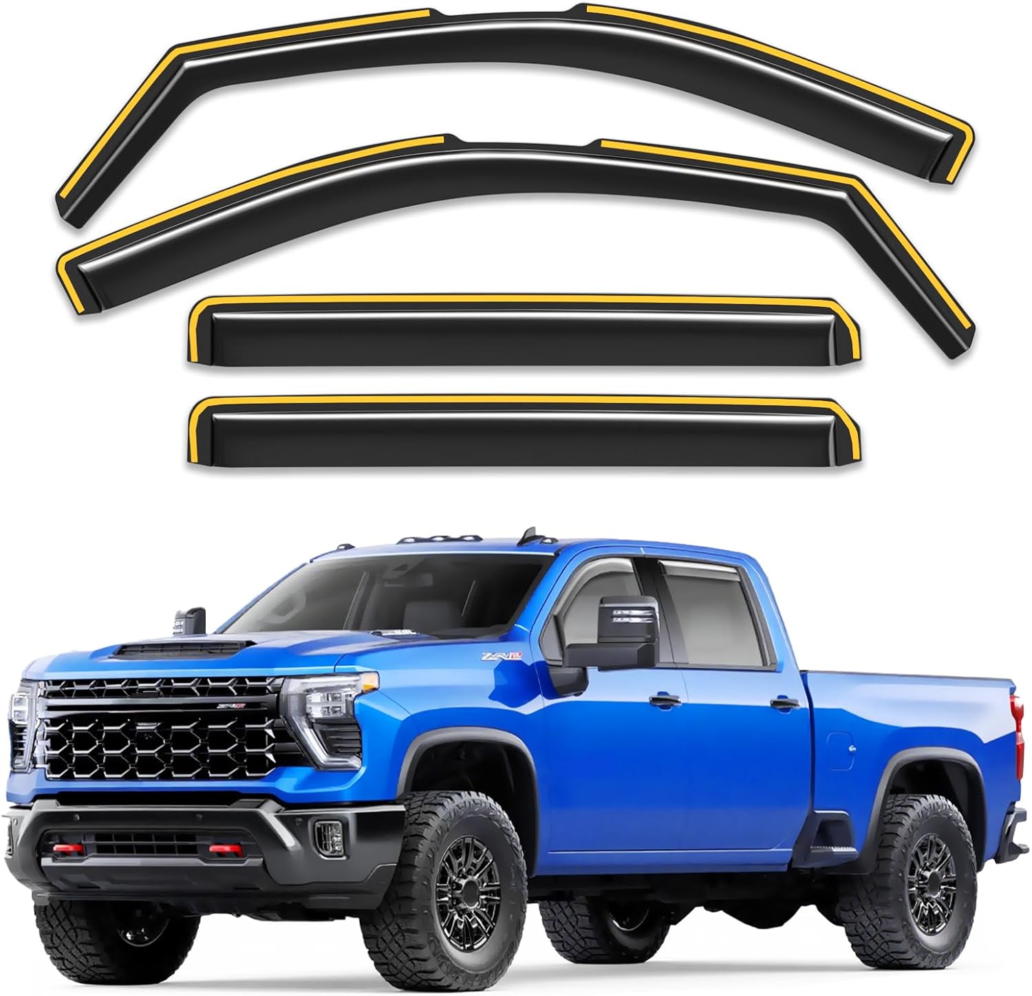 in-Channel Rain Guards Fit for Truck Chevy Silverado/GMC Sierra 2500HD 3500HD 2020-2026 Crew Cab Window Rain Guards Visors Vent Visors Window Deflector Vent Shades Car Accessories 2020-2026 Silverado/Sierra 2500HD/3500HD Crew Cab