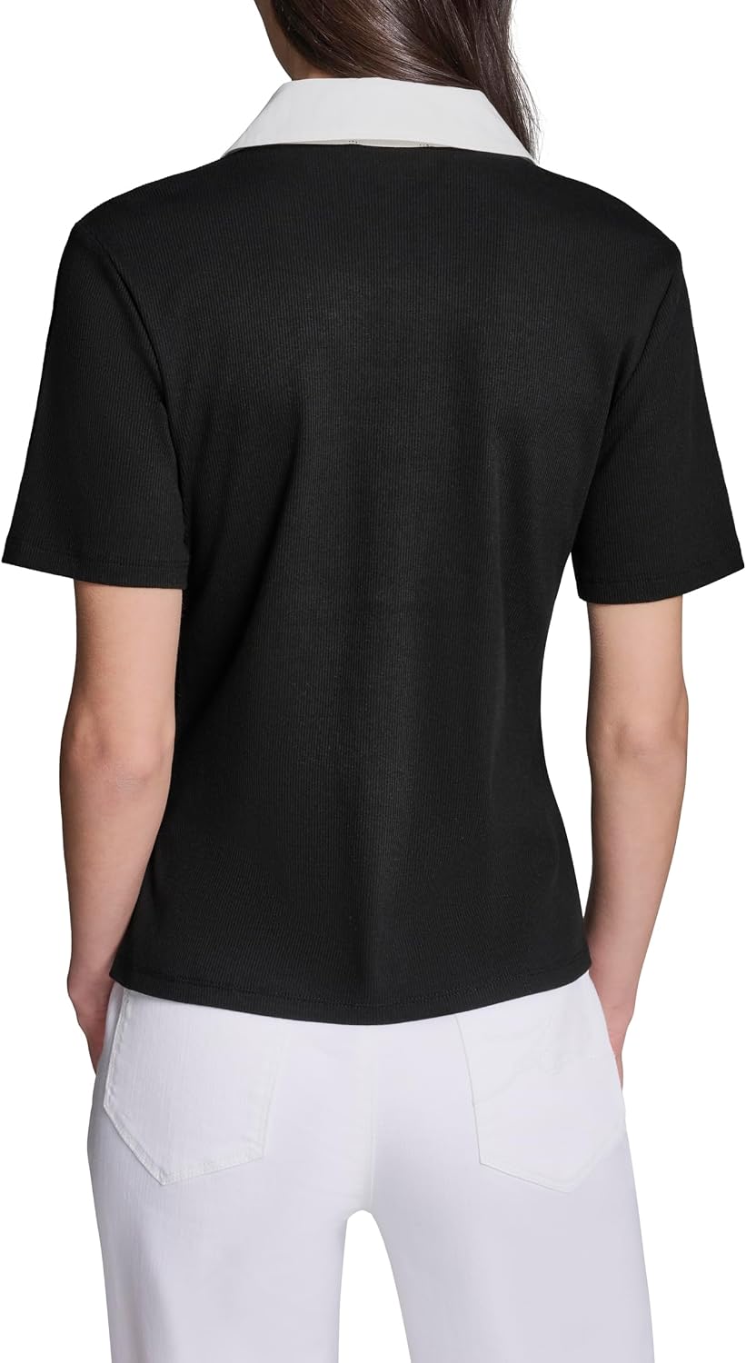 Karl Lagerfeld Women's Rosette Buttons Comfortable Lightweight Blouse