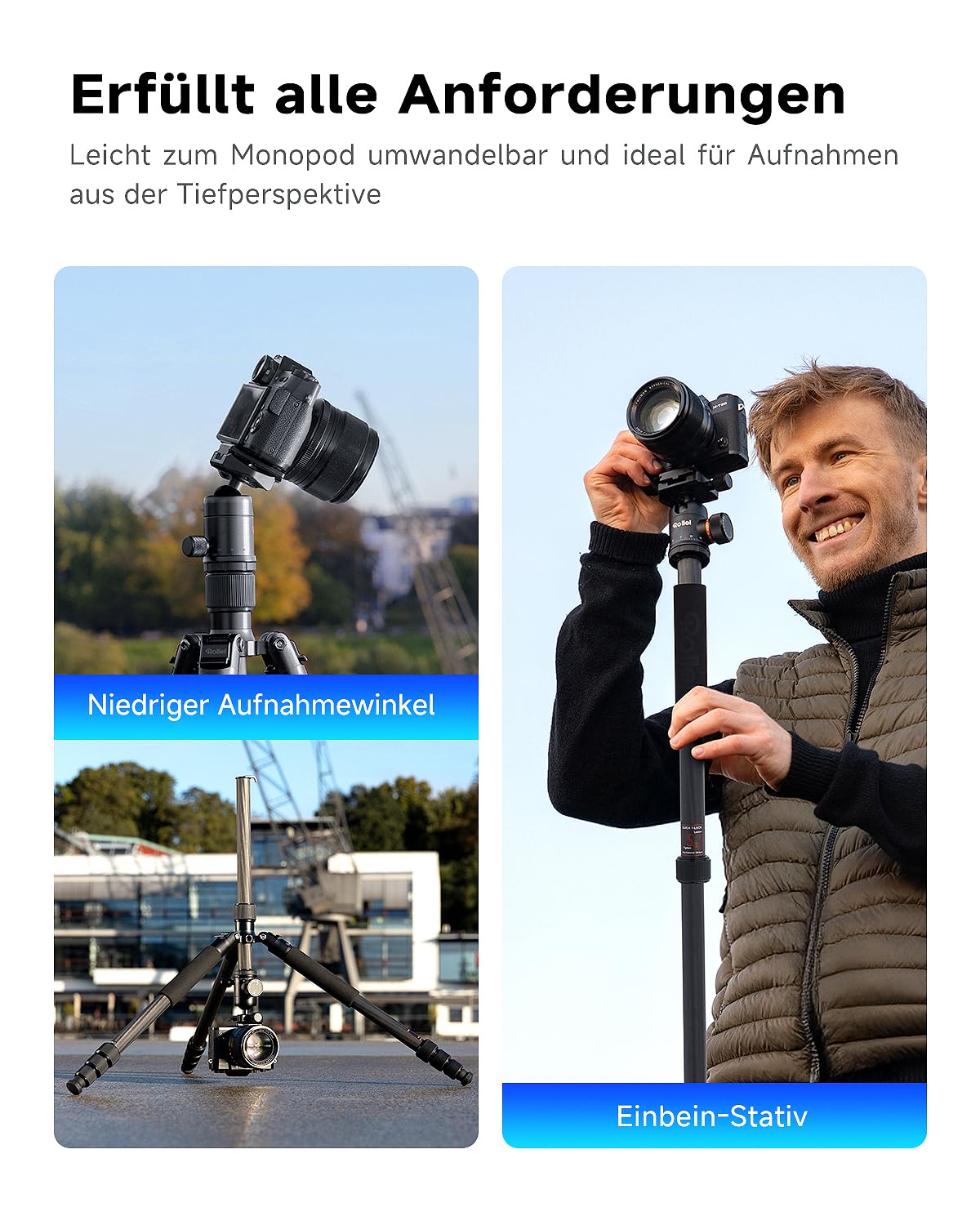 Rollei C5i Stativ Kamera Schwarz, 158cm Reisestativ Leicht aus Carbon Fotostativ mit Kugelkopf & Stativtasche Verwendbar als Macrostativ & Monopod Kompaktes Dreibeinstativ für DSLR & Smartphone