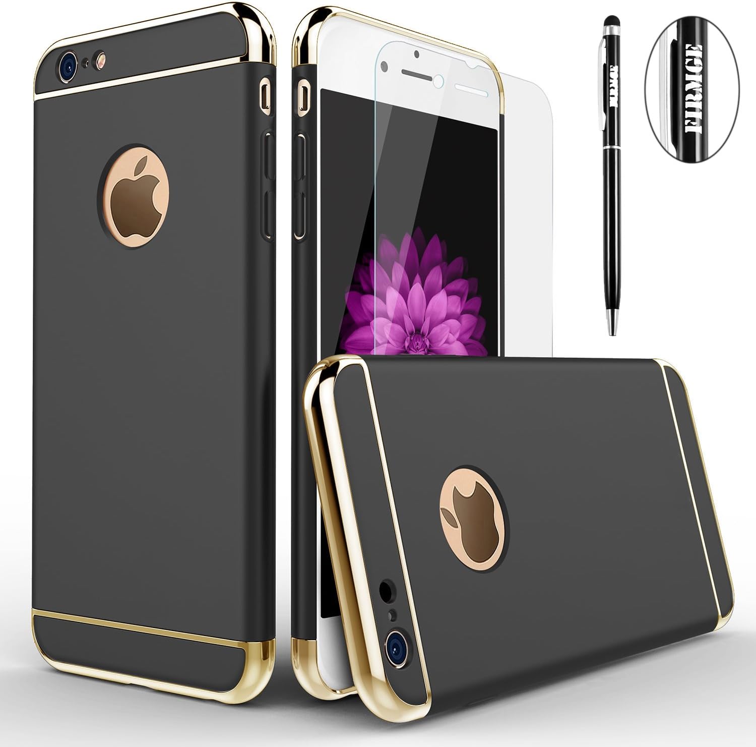 iPhone 6 Plus case, 6s Plus case, FIRMGE 3 in 1 Slim Fit Ultra Thin Coated Premium Non Slip Surface Shockproof Plating Metal Texture Skin Protector for Apple iPhone 6 Plus and iPhone 6S Plus - Black