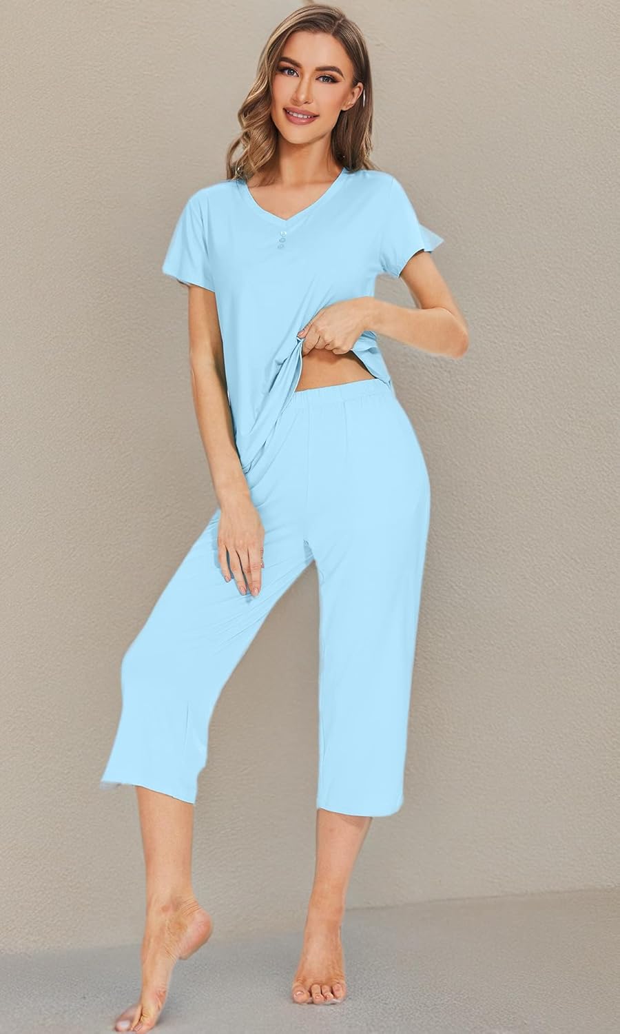 WiWi Viscose from Bamboo Pajamas Set for Women Summer Sleepwear Pjs Comfy Short Sleeve Tops Capri Pants Sets S-XXL - Image 8