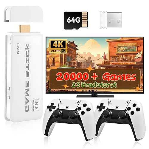 2025 Upgraded Retro Gaming Console Stick Pro, Video Games Console with 4K HDMI, Built-in 23 Classic Game Emulators, 20000+ Games - Video Game with