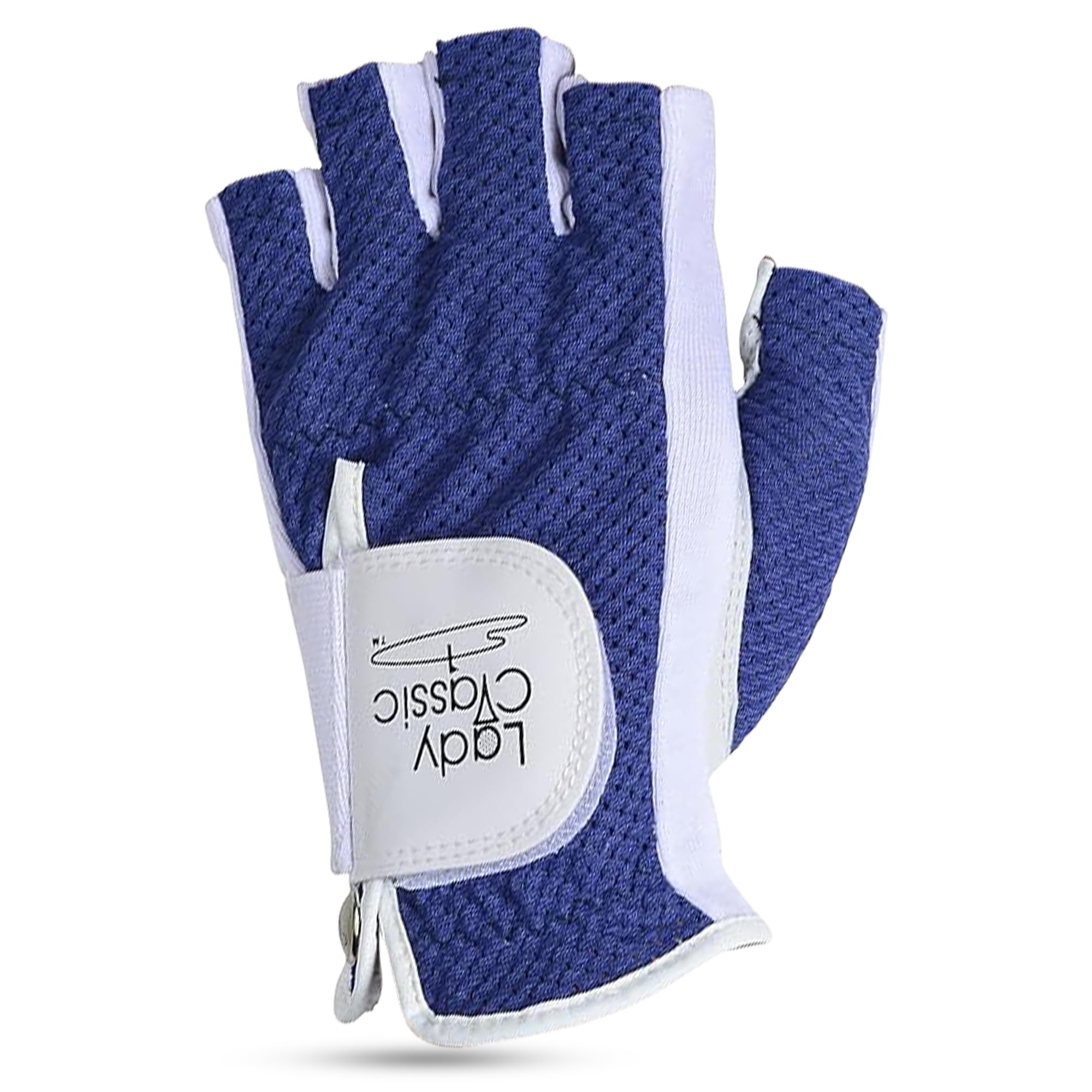 Mesh Half Golf Glove for Women – Premium Cabretta Leather Palm, Breathable Mesh Back, Half-Finger Design Ladies Golf Glove for Enhanced Grip & Comfort