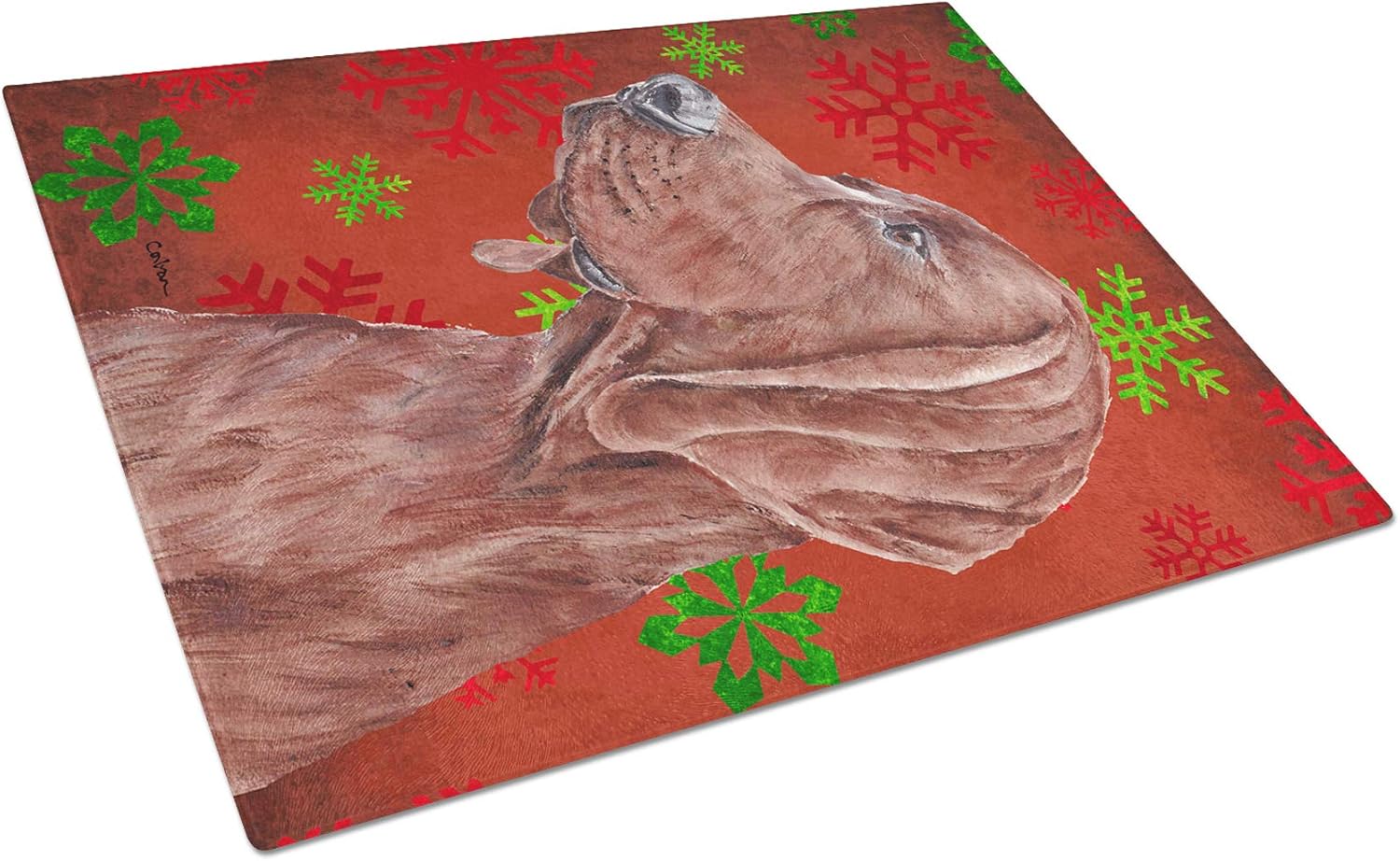 Caroline's Treasures SC9779LCB Redbone Coonhound Winter Snowflakes Glass Cutting Board Large Decorative Tempered Glass Kitchen Cutting and Serving Board Large Size Chopping Board