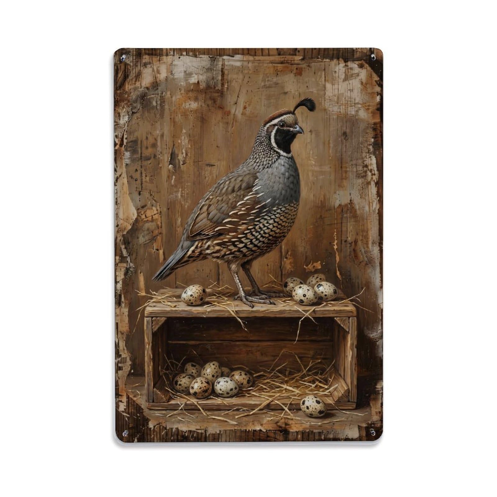 Quail Farm Small Bird Eggs Poultry Vintage Metal Tin Sign Plaque Wall Decor for Cafe, Club, Garden Metal Poster 8x12Inch