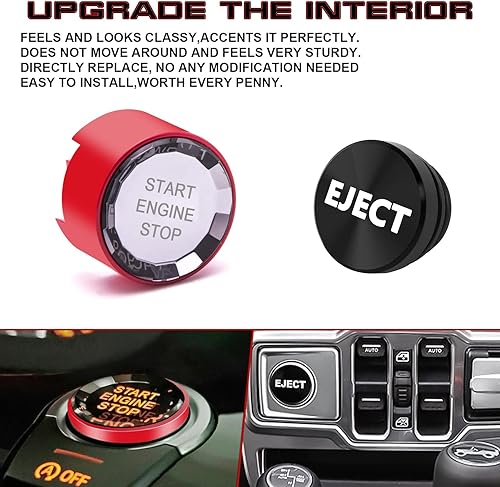 Miniatura 4 de Xotic Tech - Juego de interruptor de arranque de motor rojo con botón de apagado + encendedor de cigarrillos de aleación de aluminio negro, cubierta