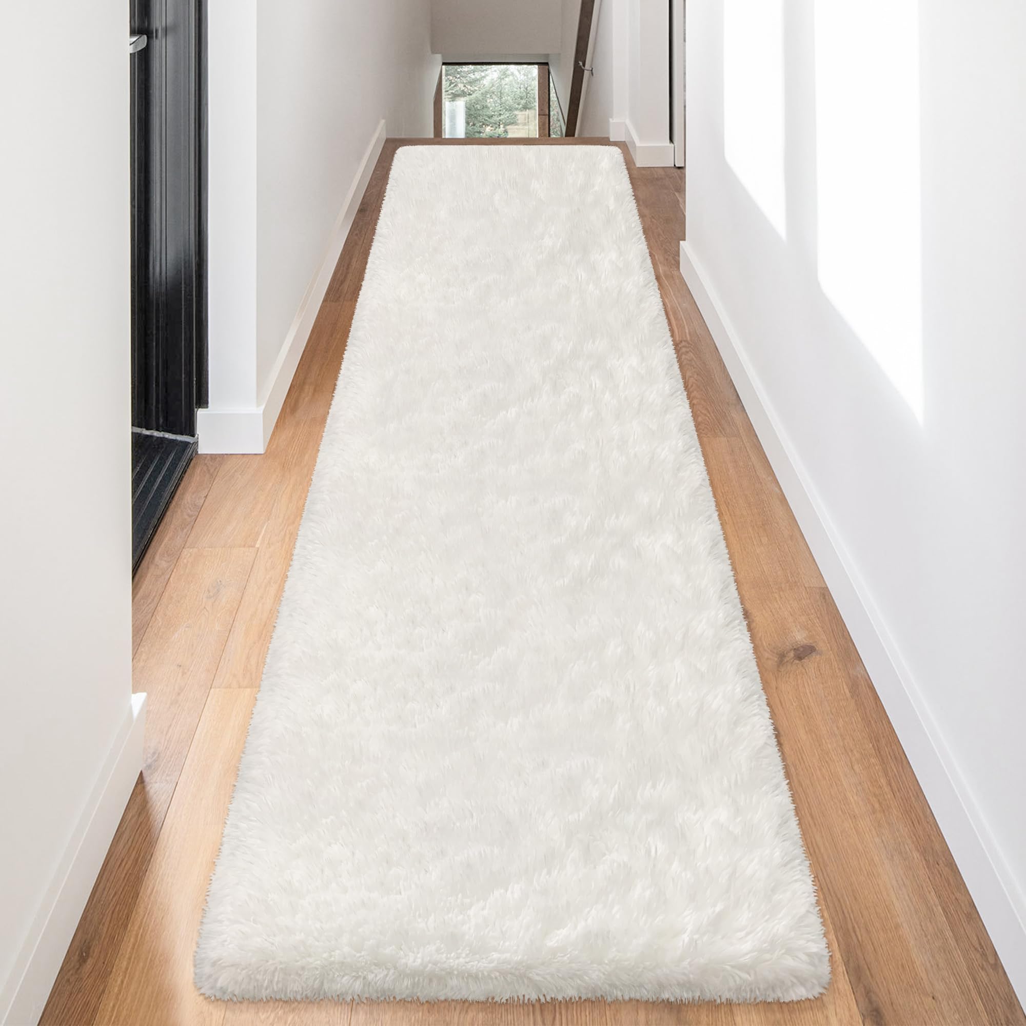 White Fluffy Runner Rugs for Bedroom Living Room Soft Shag Rug 2x8 Feet Plush Carpet Non Slip for Nursery Dorm, Fuzzy Bedside Rug Hallway for Kids Boys Girls Room Home Decor