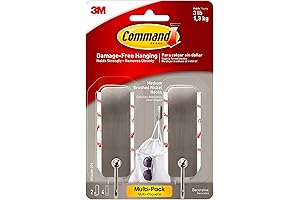 Medium Decorative Wall Hooks with Command Adhesive Strips, Damage-Free Wall Hooks Silver