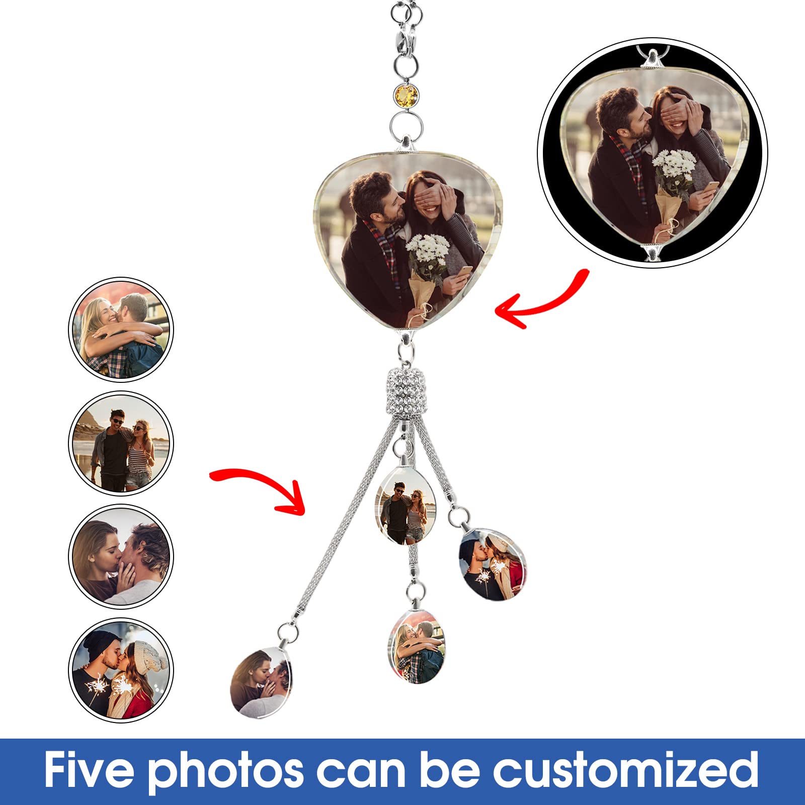 Personalized Crystal Car Hanging Ornaments Interior Custom Photo Crystal Rearview Car Mirror Pendants Photo Gifts Decor Accessories — view 2