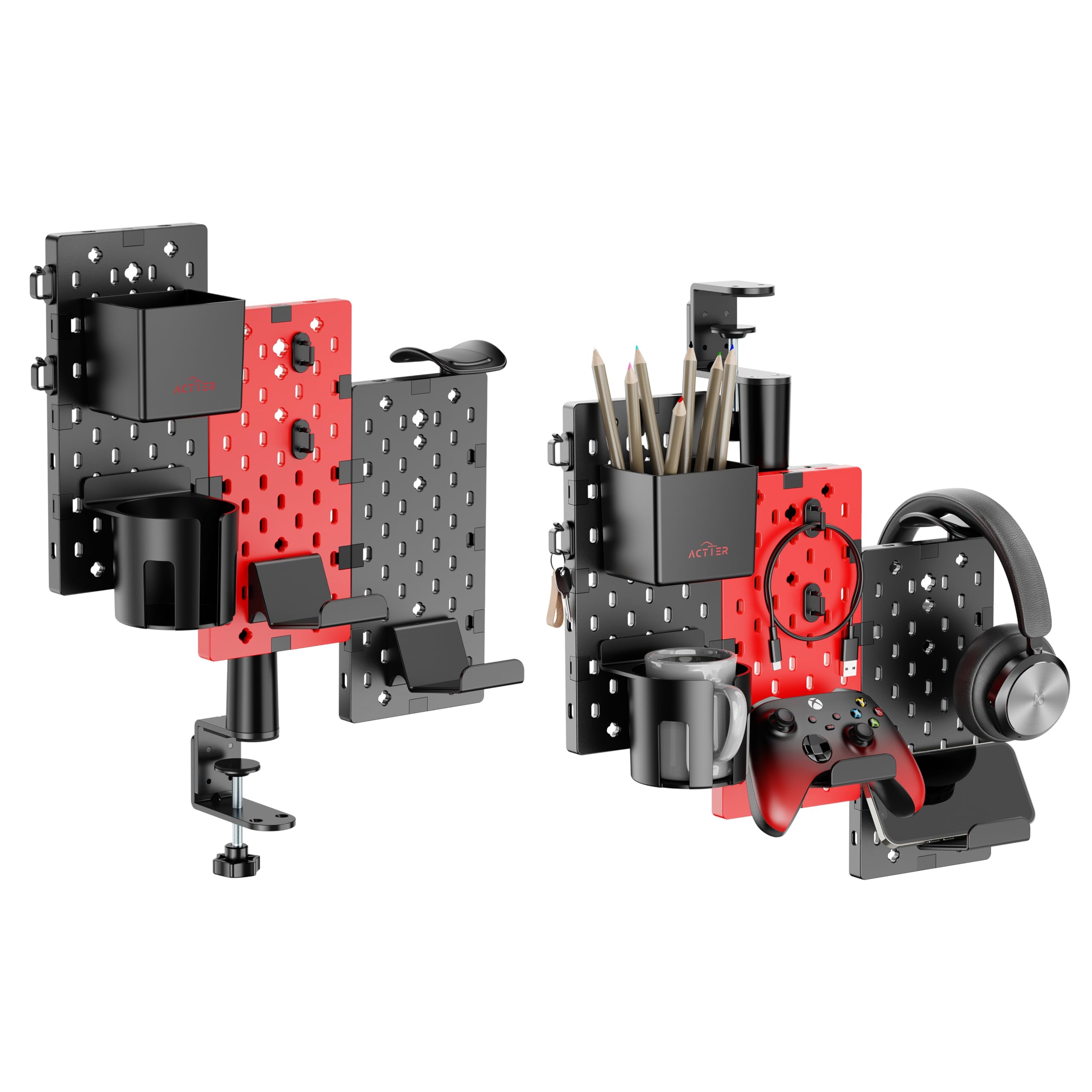 Clamp On Desk Accessories | Desk Mount Pegboard Desk Organizer | Controller Holder | Headphone Holder | Pen Holder | Cubical Office Desk Accessories | Gaming Desk Accessories | 1 unit (3-Panel)