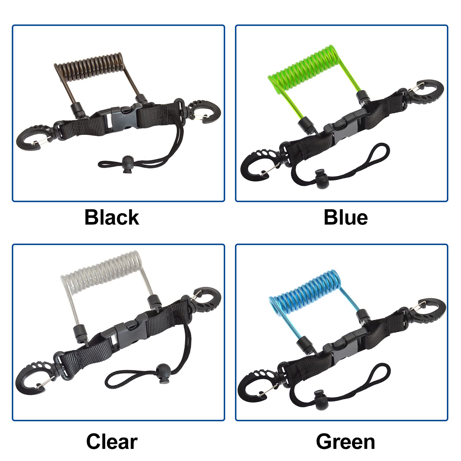 Freediving Lanyard Leash Coiled Safety Leash with 5mm Thick TPU coil Stainless Steel Cores for Diving Surfing Kayaking Cameras (Green)