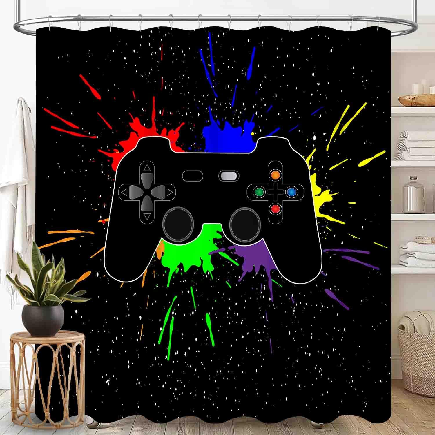 Sports Shower Curtain for Bathroom, Kids Sport Red Blue Firing Flash Basketball Stadium Field Teens Men Waterproof Fabric Shower Curtain Set with Hooks, 72"x78" Inch