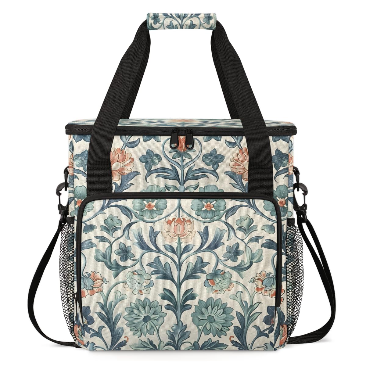 Exquisite Flowers Coffee Maker Carrying Bag, Portable Travel Storage Tote Bag Compatible with K-Mini or K-Mini Plus, Single Serve Coffee Brewer Carrying Case with Multiple Pockets & Shoulder Strap