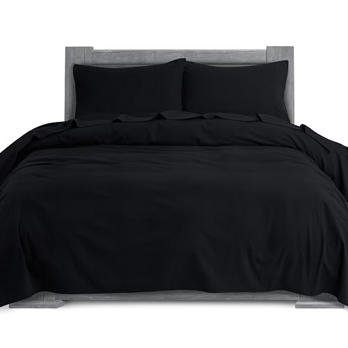 Elegant Comfort Soft 4-Piece 100% Turkish Cotton Flannel Sheet Set - Premium Quality, Deep Pocket Fitted Sheet, Ultra Soft, Cozy Warm Flannel Sheets - Queen, Black - Solid Black - Queen