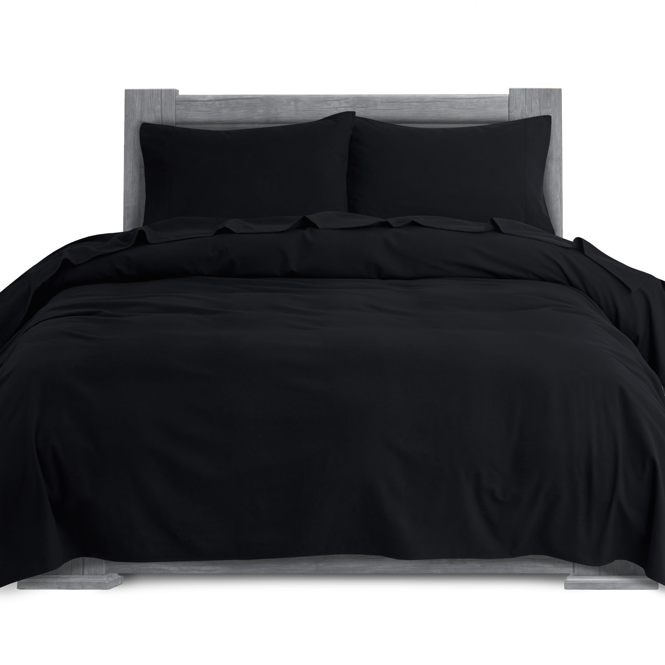 Elegant Comfort Soft 4-Piece 100% Turkish Cotton Flannel Sheet Set - Premium Quality, Deep Pocket Fitted Sheet, Ultra Soft, Cozy Warm Flannel Sheets - Twin XL, Black