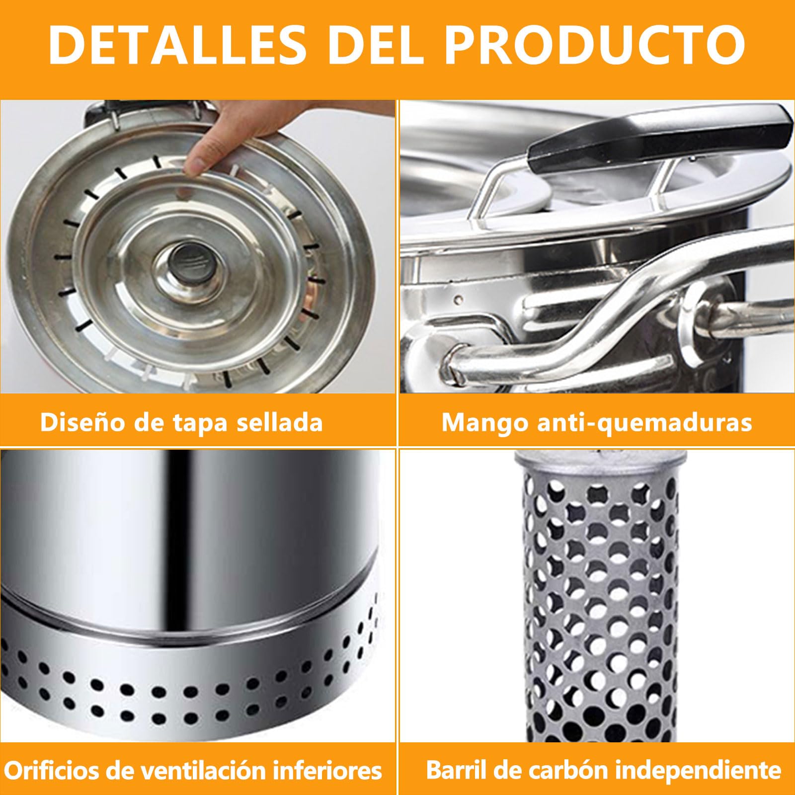 Barbecue au Charbon de Bois Portable en Acier Inoxydable, Barbecue au Charbon de Bois sans fumée, Four étouffé Suspendu intérieur et extérieur, grilles Verticales au Charbon de Bois