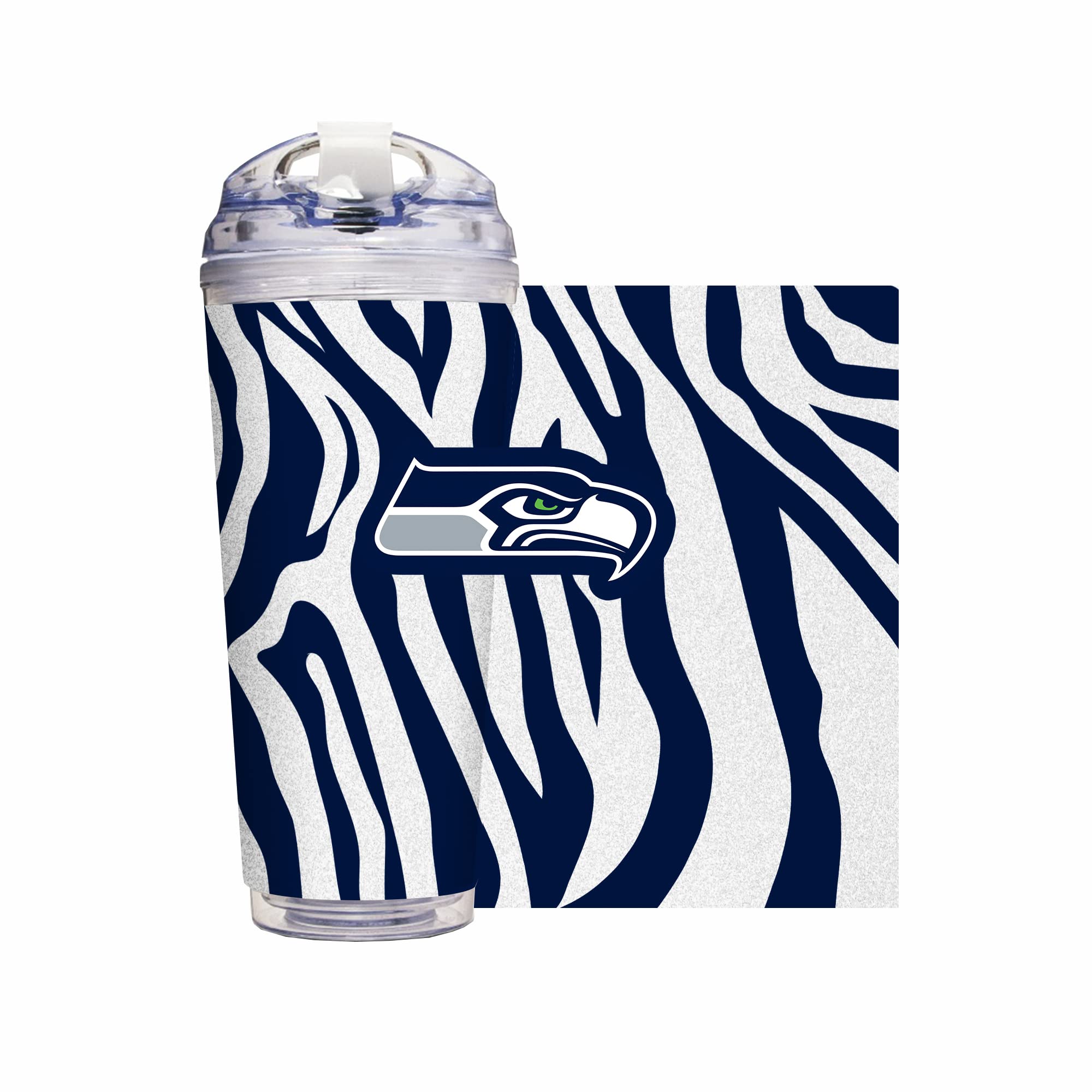 Rico Industries NFL Football Glitter 24oz Acrylic Glitter Tumbler with Hinged Lid, Officially Licensed Double Wall Tumbler with Straw