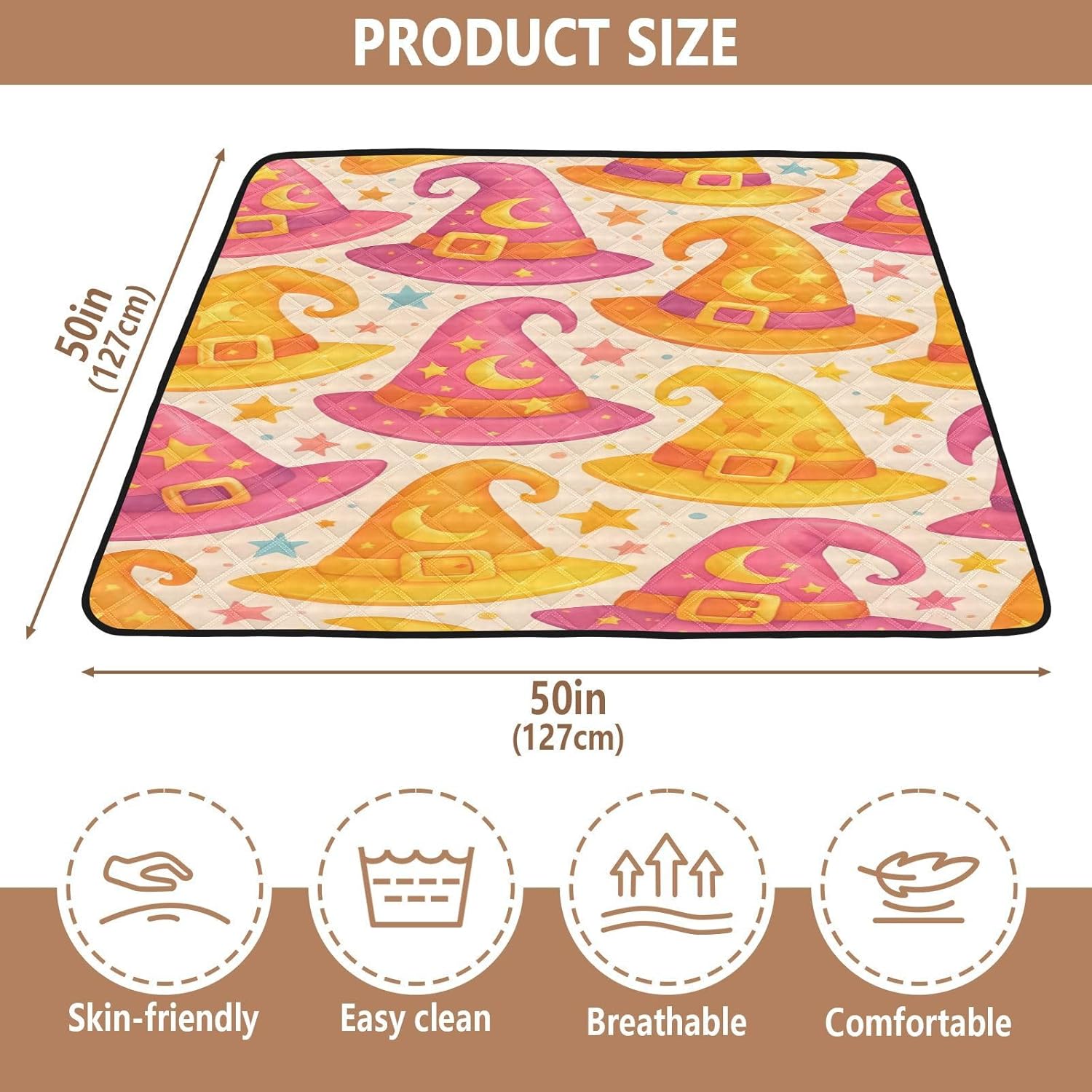 Graffiti Colorful Magic Hat Baby Play Mat, 50“ X 50” Washable Folding Crawling Mat, Baby Floor Mat, Soft, Non-Slip