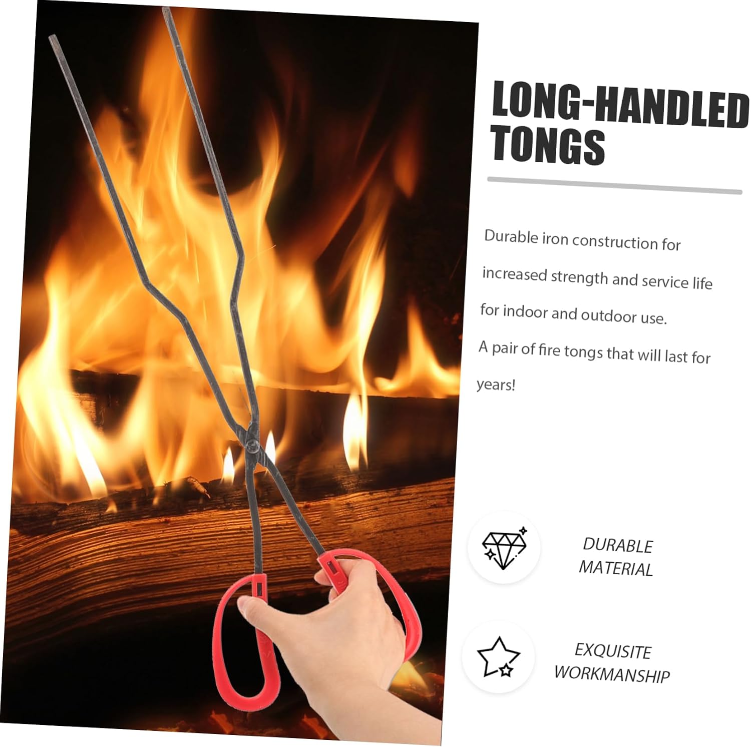 Iron Trash Grabber Tongs for Logs, Camp Grilling Fireplace Use