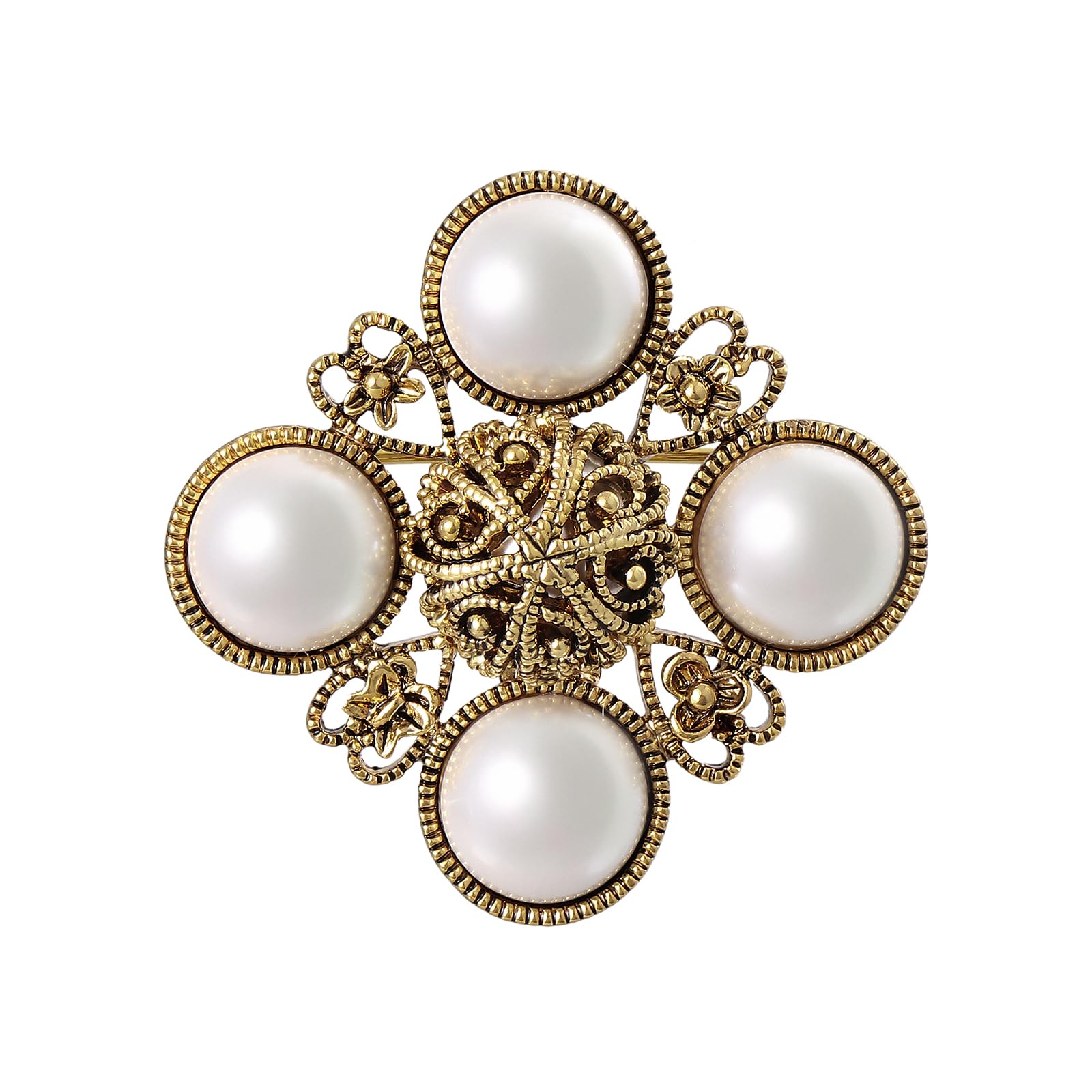 Spilla vintage barocca con perle, SHE'S FREE STYLE JUST FOR YOU [Dream Love] Squisita spilla in lega con perle accessorio per donne, spilla da donna in metallo retrò chic, con processo di placcatura