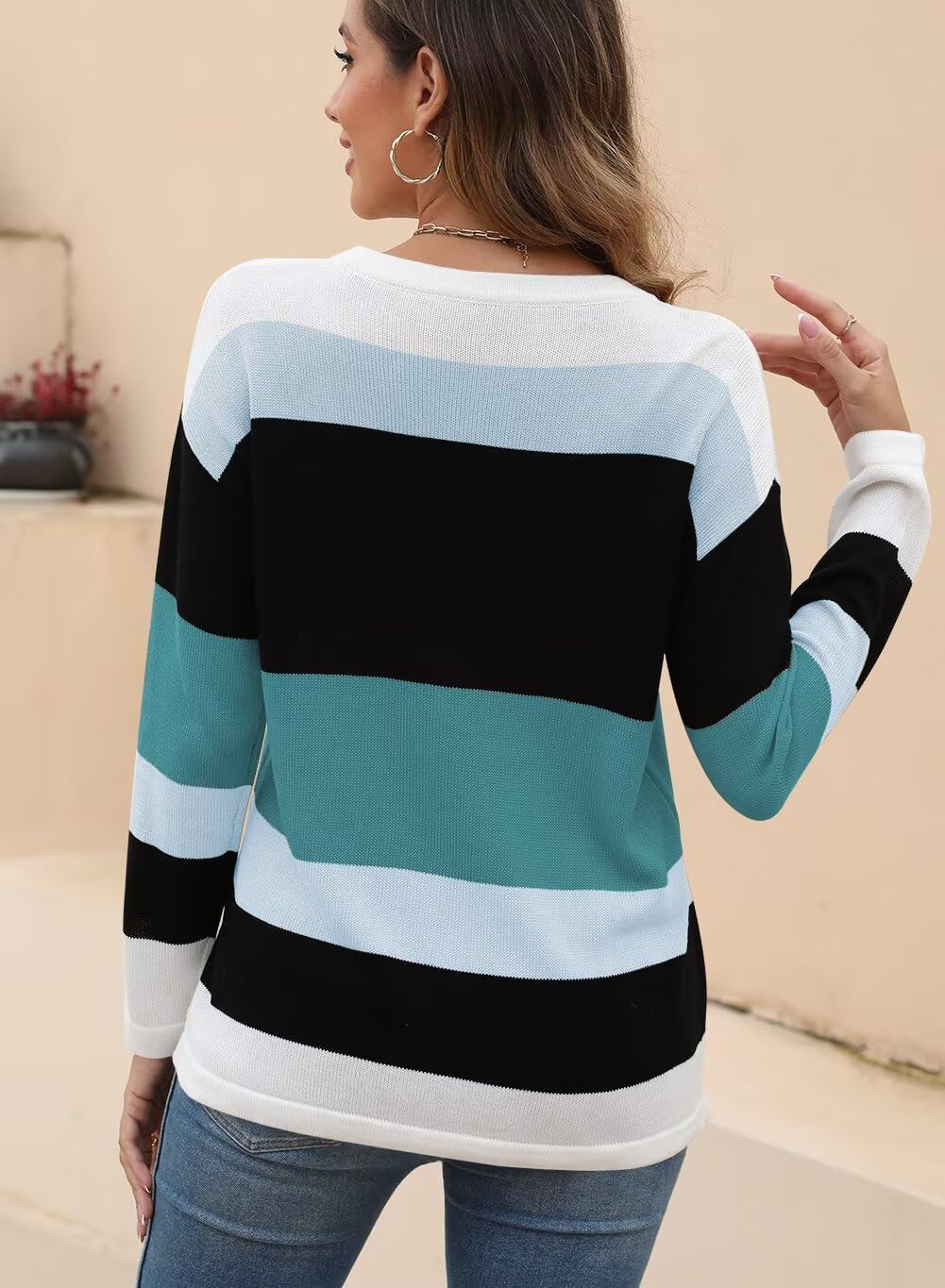 QACOHU Women's Fall Sweater 2025 Crew Neck Long Sleeve Casual Pullover Knitted Sweater Tops - Image 3