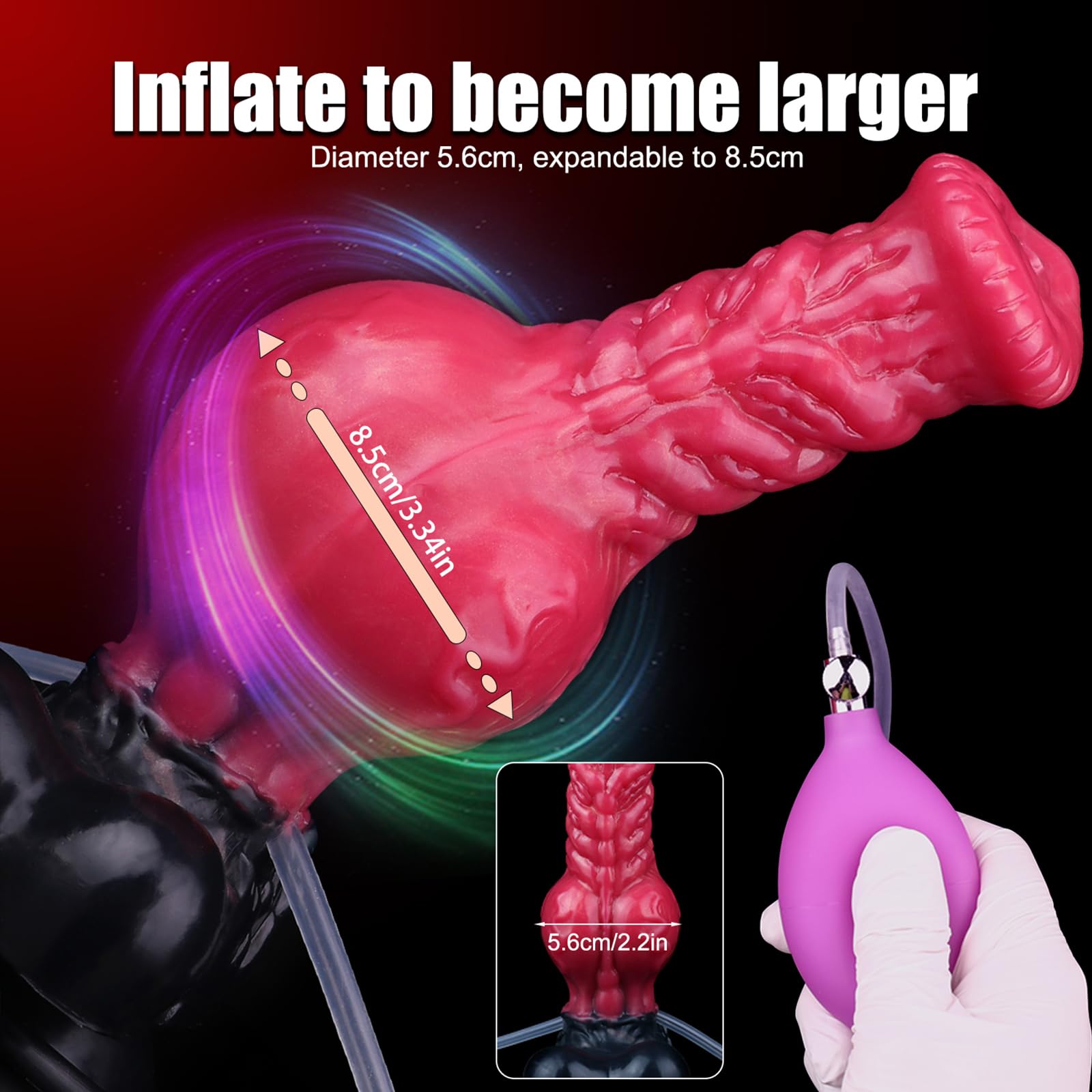 AMAZBEE Consolador eyaculador inflable con tubo de succión base de succión nudo expansible pene falso juguete sexual para hombres próstata anal silicona consolador (A)