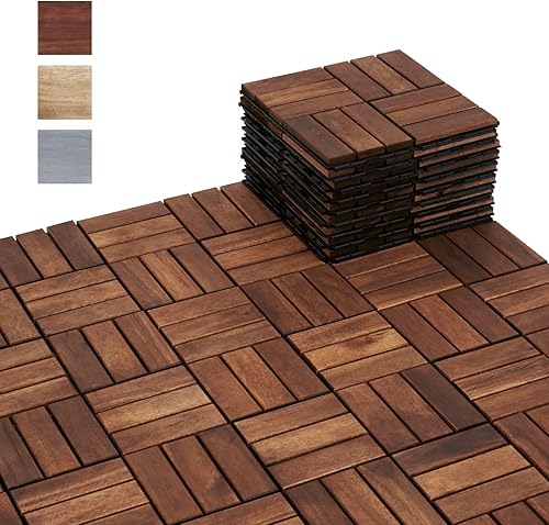 BEEFURNI Azulejos de acacia entrelazados (12 x 12 pulgadas, paquete de 10), azulejos de madera de acacia que se entrelazan al aire libre todo tipo