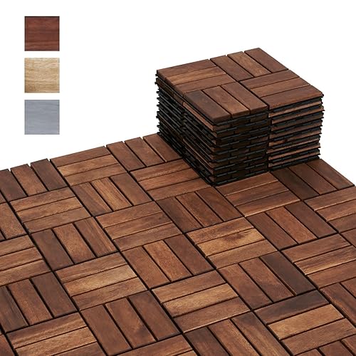 BEEFURNI Azulejos de acacia entrelazados (12 x 12 pulgadas, paquete de 10), azulejos de madera de acacia que se entrelazan al aire libre todo tipo
