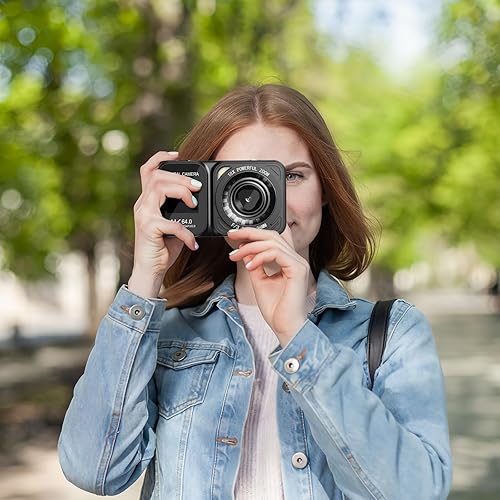 Miniatura 7 de Cámara digital, cámara de pantalla dual 4K 64MP, zoom de 18X, cámara digital de apuntar y disparar con tarjeta TF de 64 GB y 2 baterías, cámara