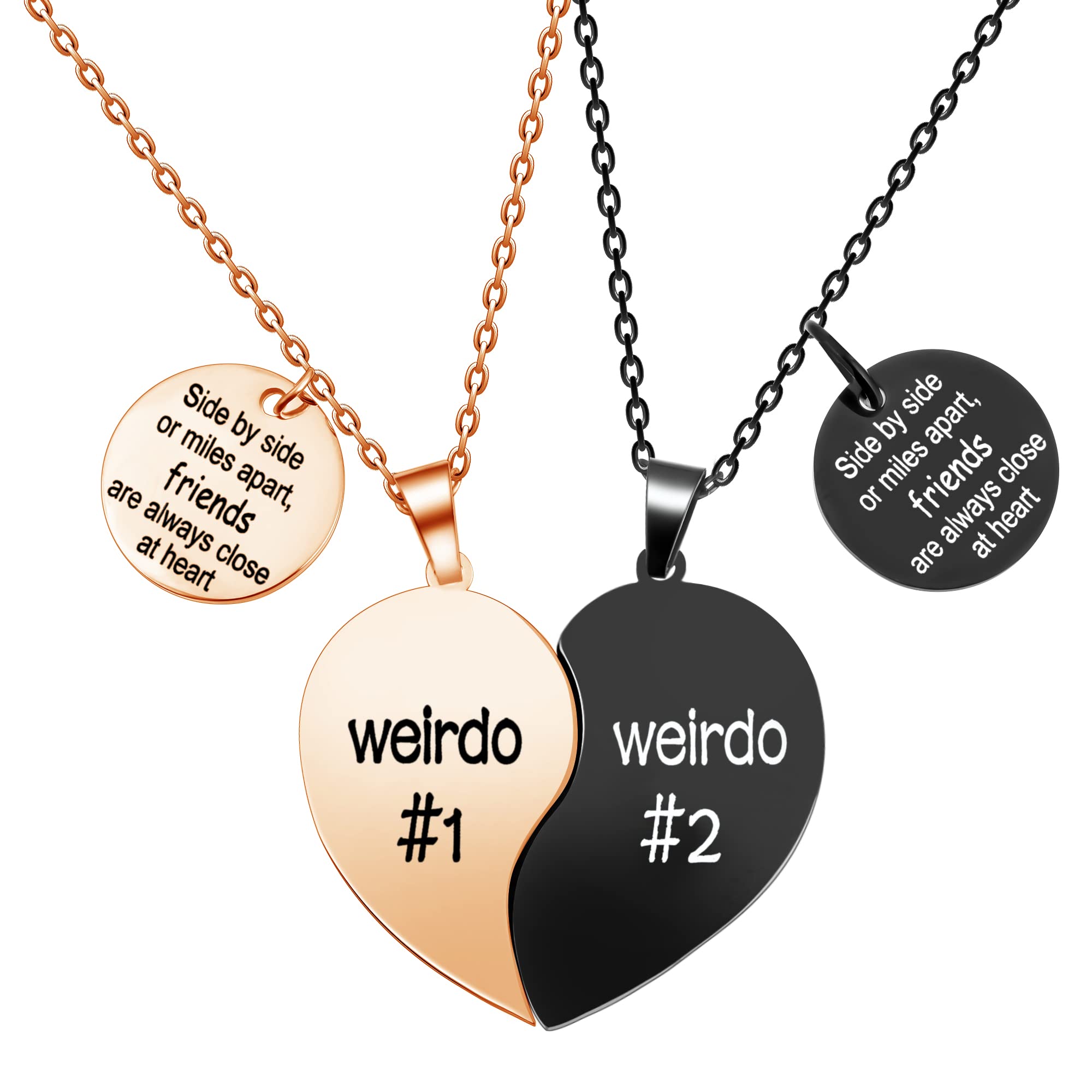 MJartoria Best Friend Necklaces BFF Necklace For Women For 2 Friendship Valentines Day Gifts Split Heart Necklace Weirdo 1 Weirdo 2 Best Friends Forever Pendant Set, Metal, Not Known