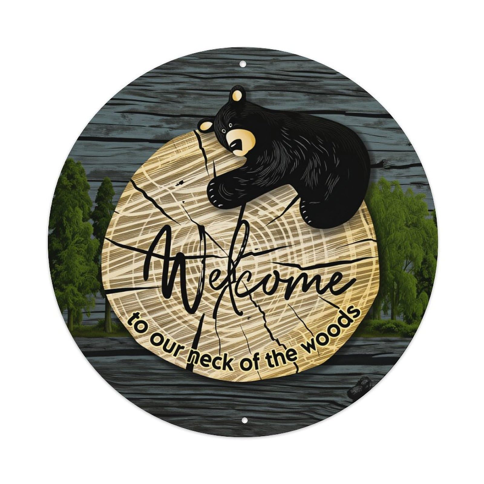 Bear On Wood Sign Pattern Metal Tin Sign Plaque