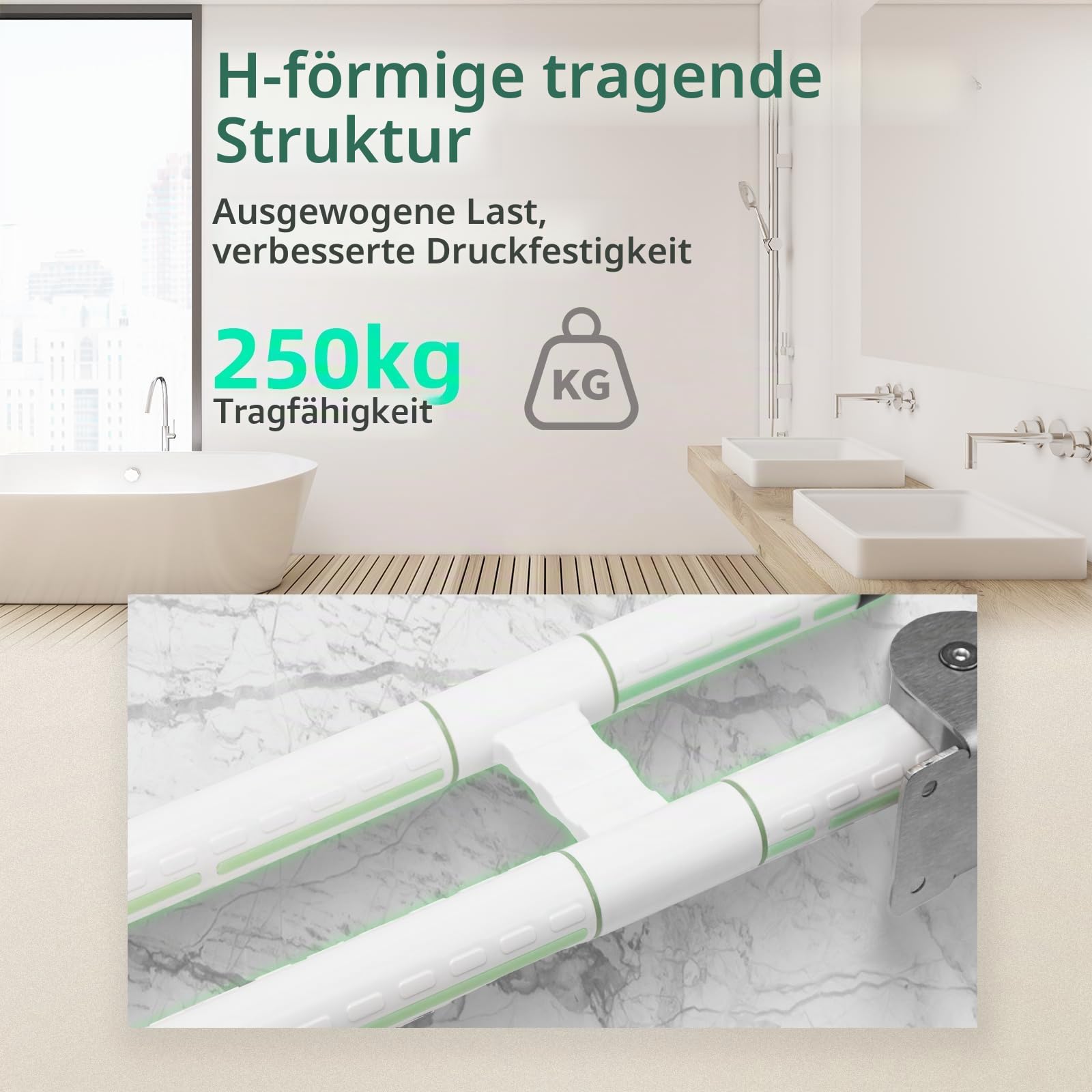 Behinderten WC Haltegriff für Senioren mit Rutschfestem Griff,Aufstehhilfe Toilette,Haltegriff Dusche Klappbar,Edelstahl,mit Einer Tragfähigkeit von 250kg Weiß