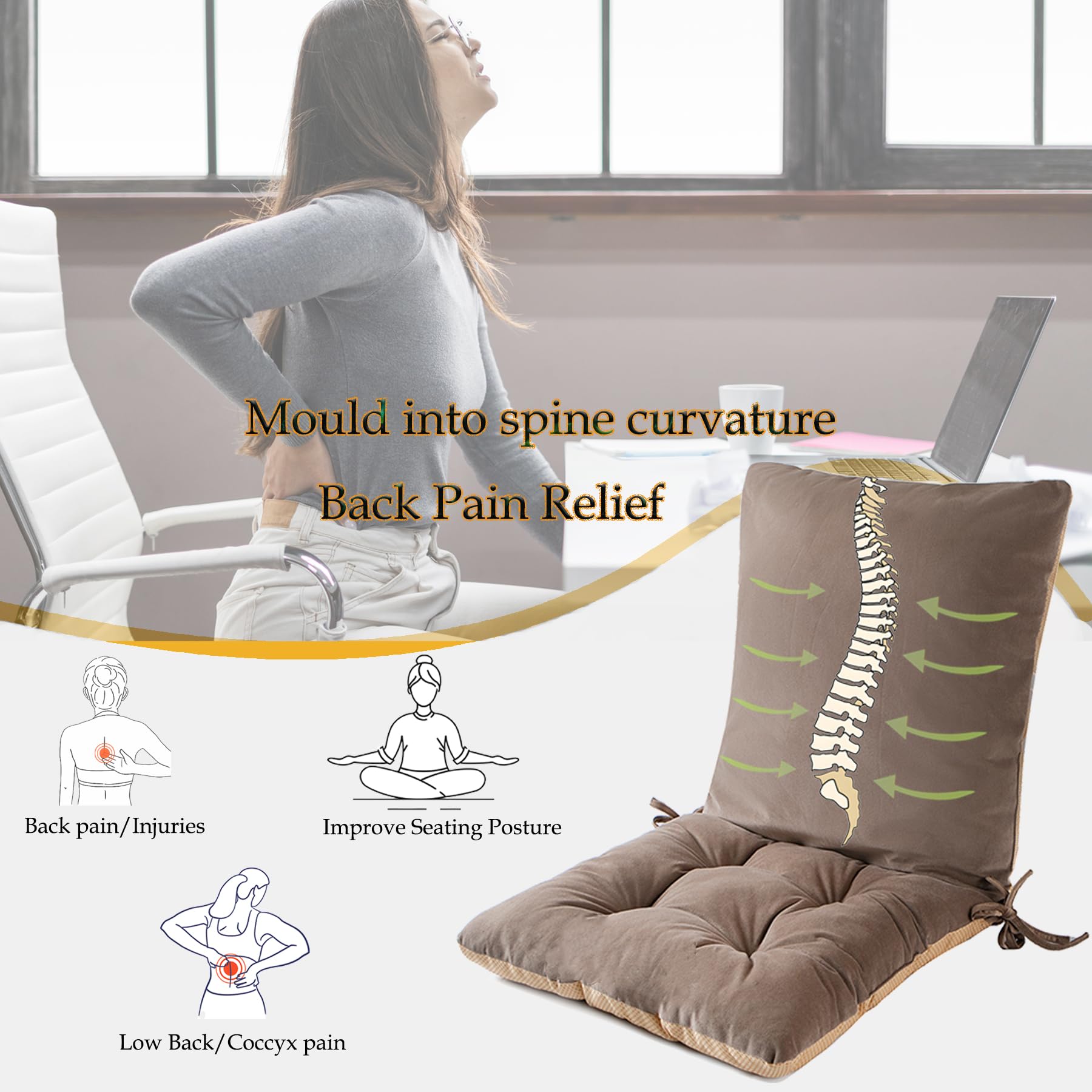 Cojín ortopédico de espalda baja para aliviar el dolor lumbar extra grande, cojín de asiento antideslizante para sofá, cama, almohada de lectura con correas de extensión ajustables para tumbona